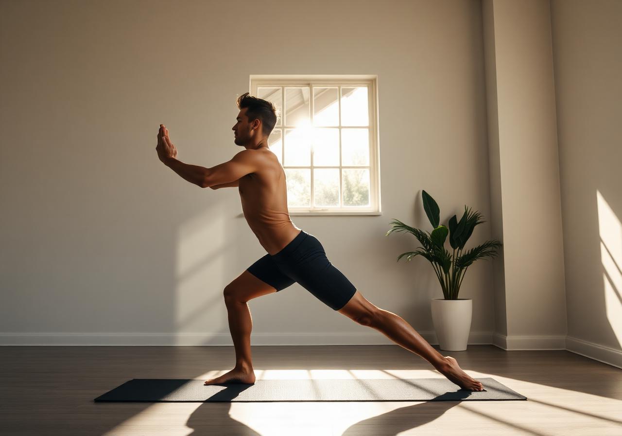 Man holding a yoga warrior pose